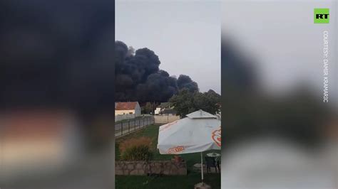 A huge fire rages in a plastics factory in eastern Croatia and residents are asked to stay indoors